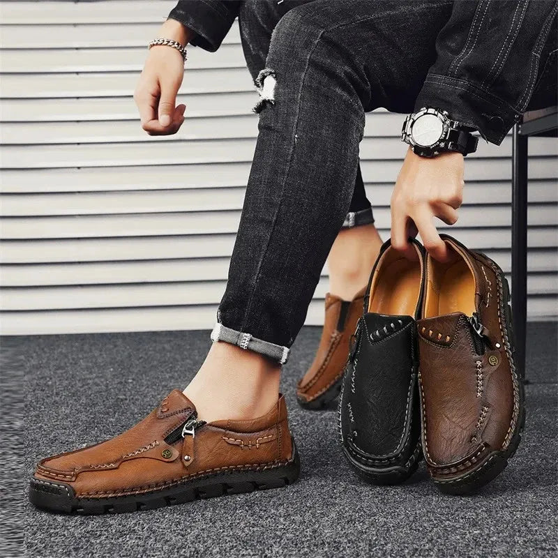 ⏰ Limited-Time 70% OFF –Men’s  High Quality Leather Loafers with Easy Zip – Wide Toe, Arch Support, Waterproof, Pressure Relief, Non-Slip Comfort for Everyday & Travel