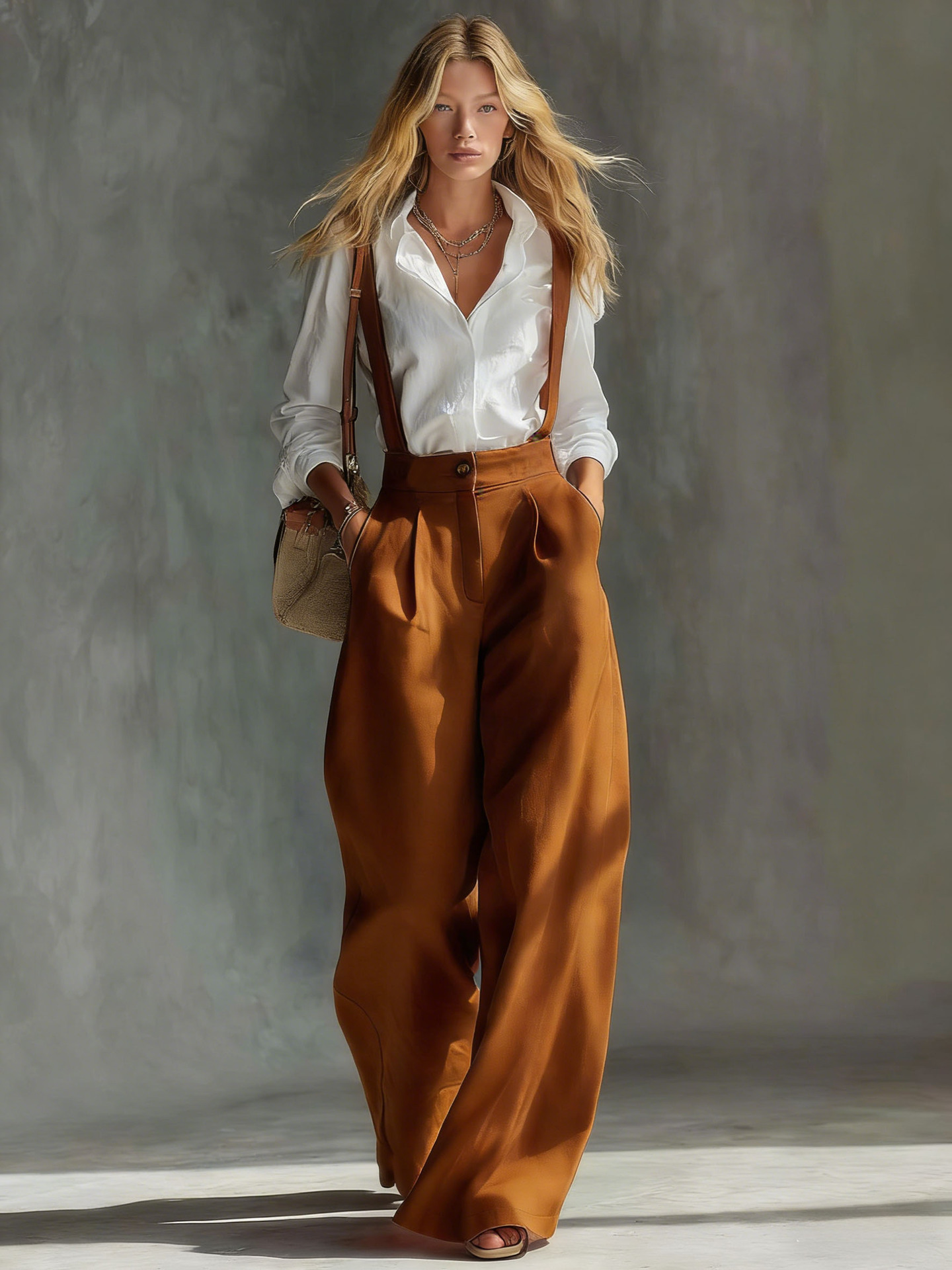 2026 New Style High-Waisted Pants, Elegant Retro Versatile Solid Color Wide-Leg Pants Overalls