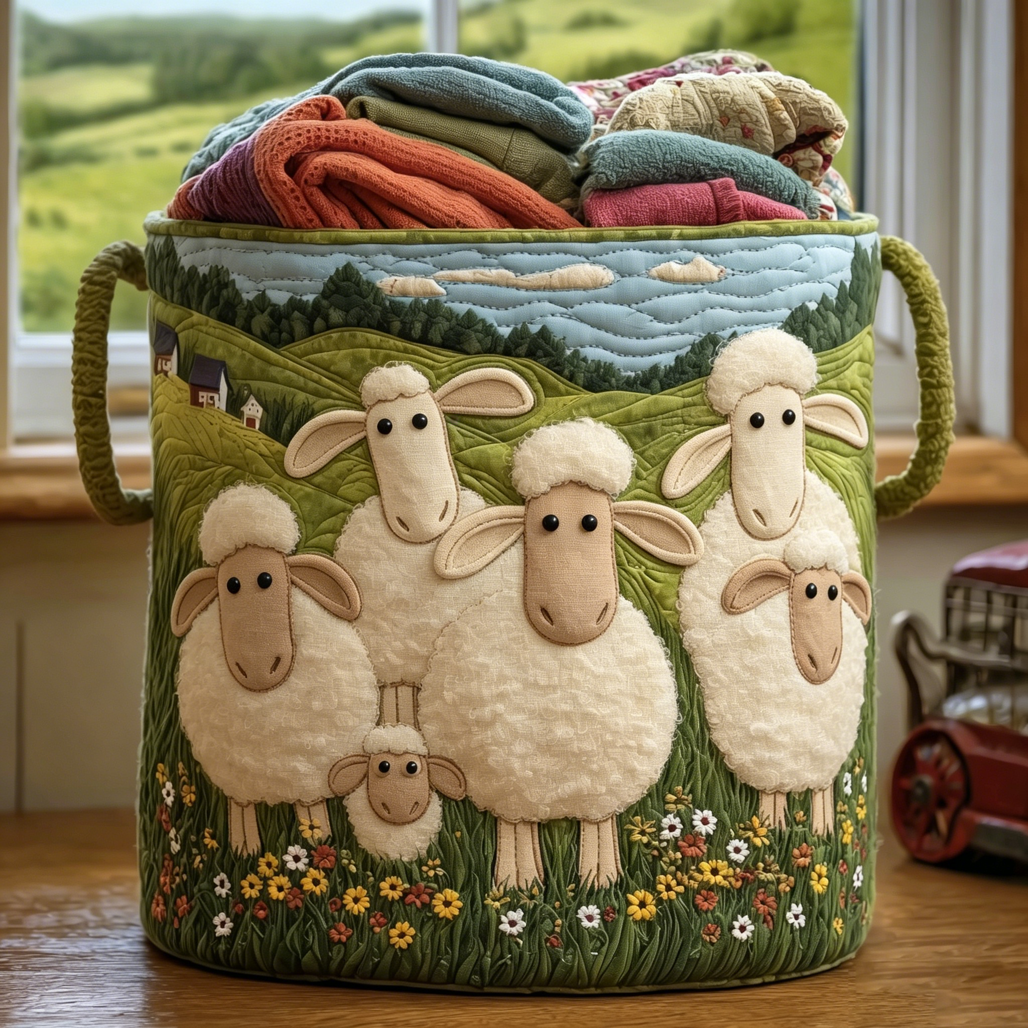Sheep Heaven Quilted Laundry Basket GFTONL5882