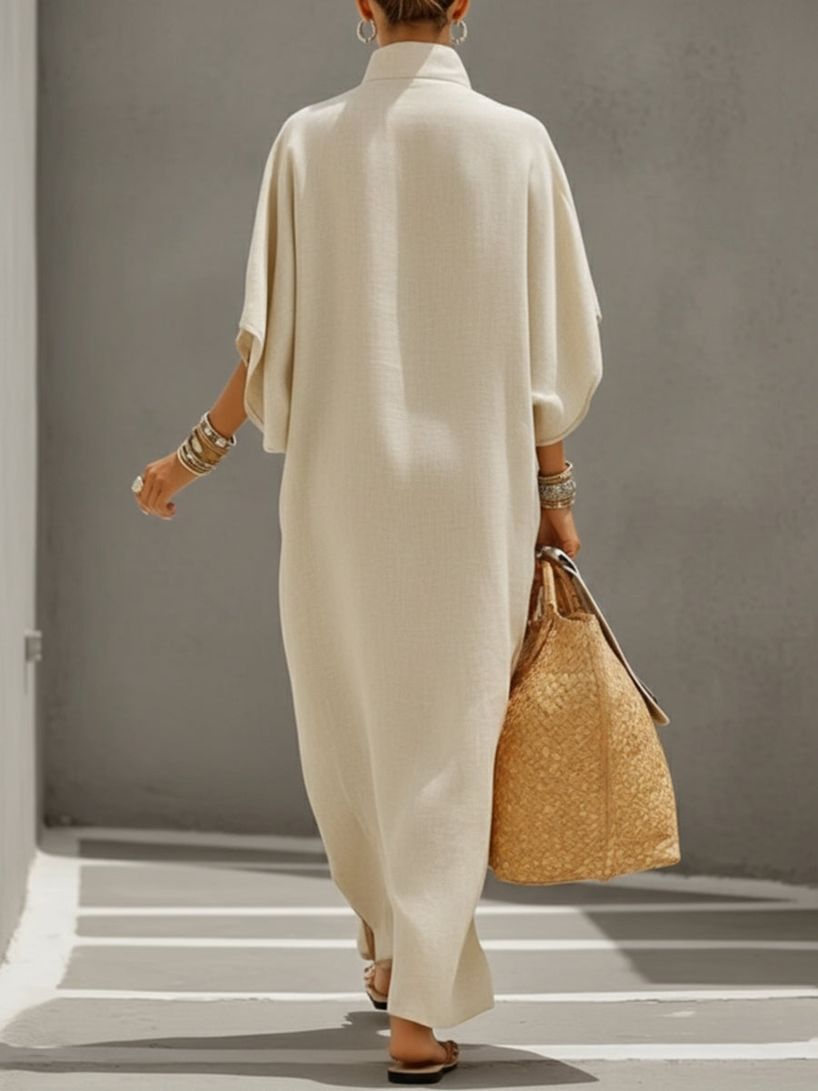 Women’s Batwing Sleeve Linen Cotton Two-Piece Set – Casual Shirt & Wide Leg Pants Outfit 