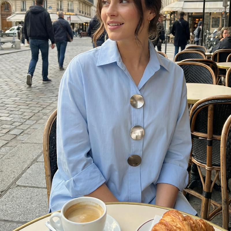 Women's Oversized Button-Down Shirt with Statement Buttons