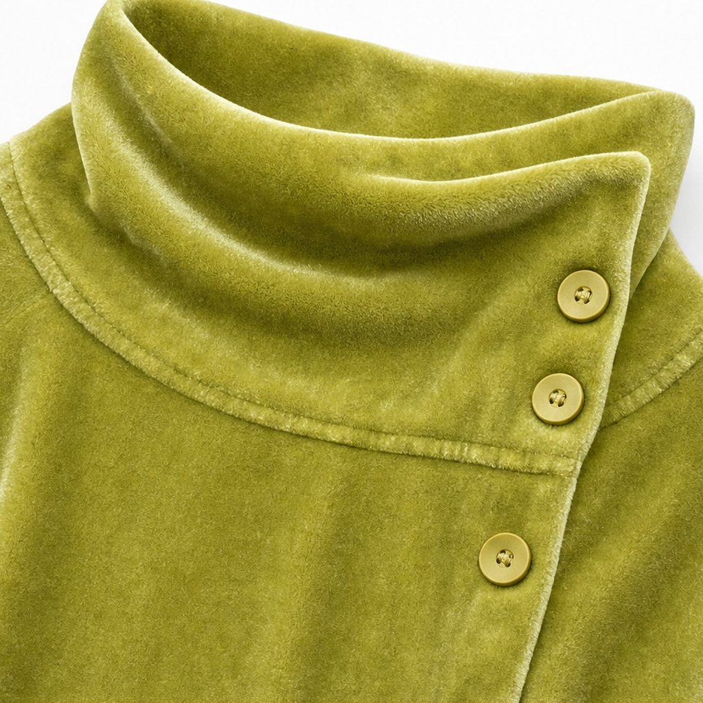 New product launch – Asymmetric Button Velvet Turtleneck Top