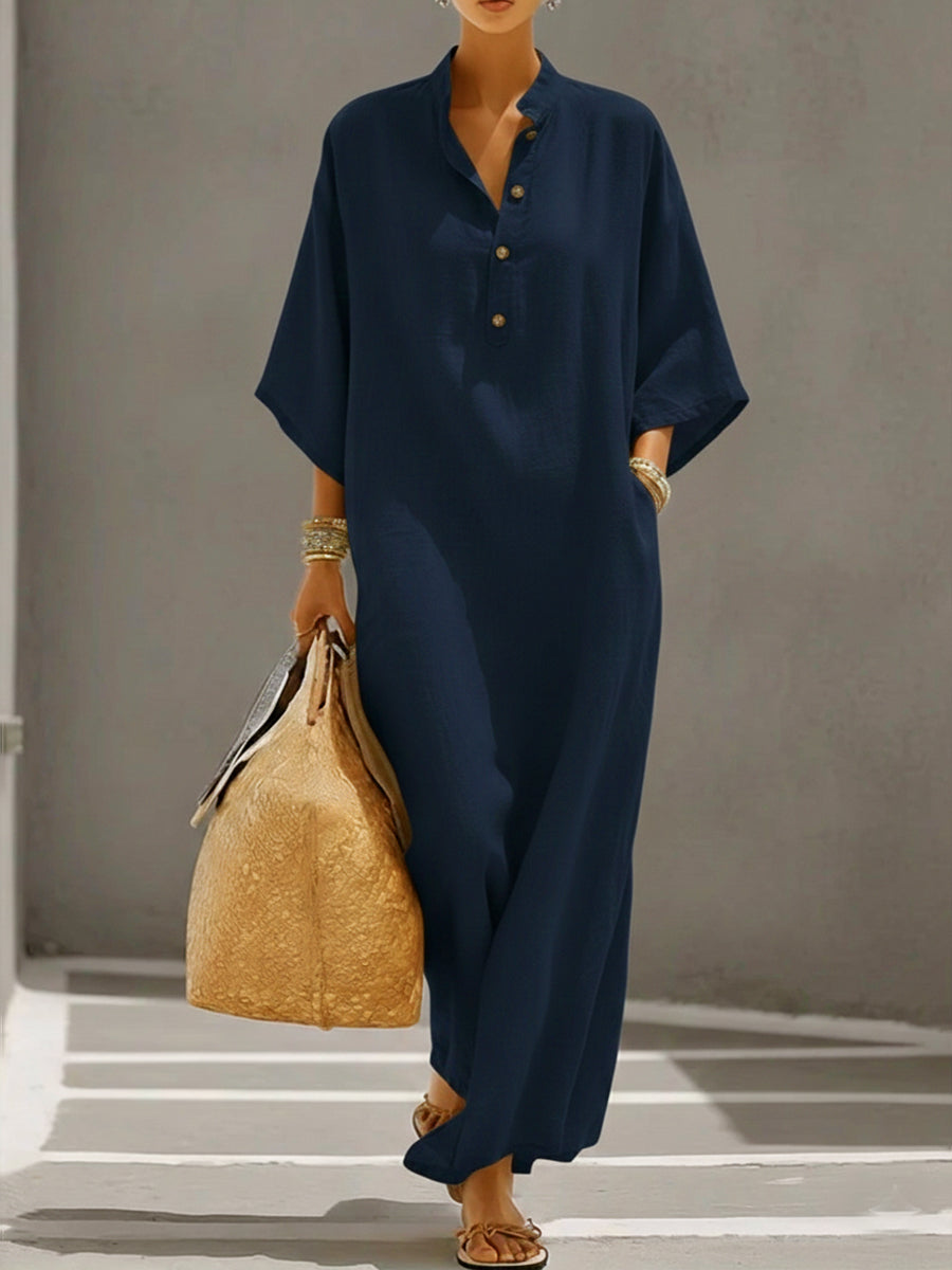 Women’s Batwing Sleeve Linen Cotton Two-Piece Set – Casual Shirt & Wide Leg Pants Outfit 