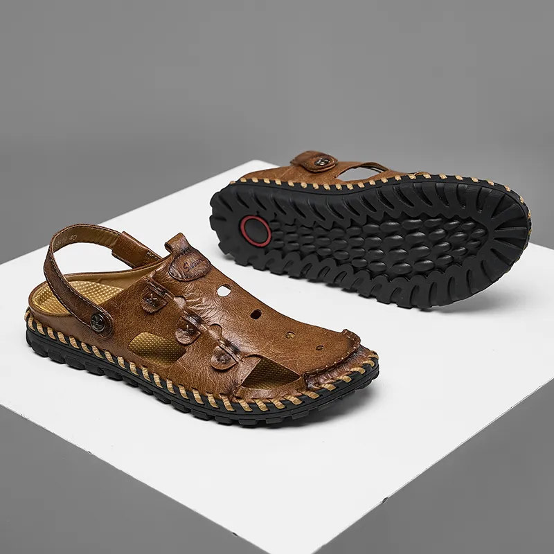 Men Leather Sandal Hiking Casual Shoes Non-slip Wearproof Beach Slipper
