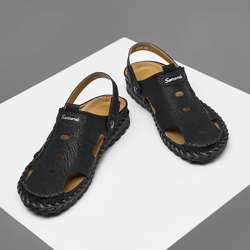 Men Leather Sandal Hiking Casual Shoes Non-slip Wearproof Beach Slipper
