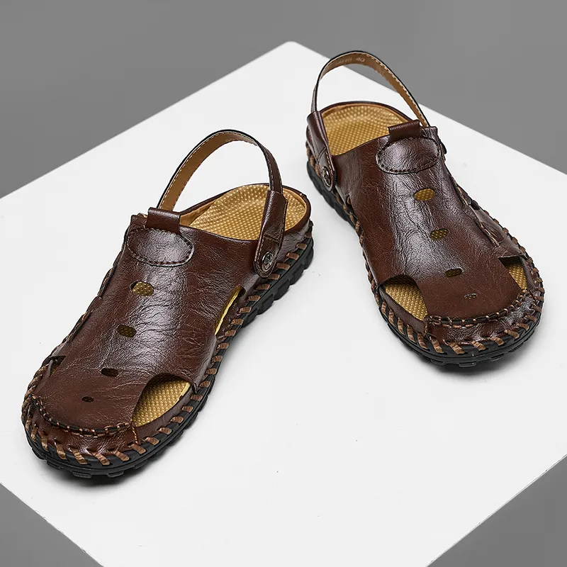 Men Leather Sandal Hiking Casual Shoes Non-slip Wearproof Beach Slipper