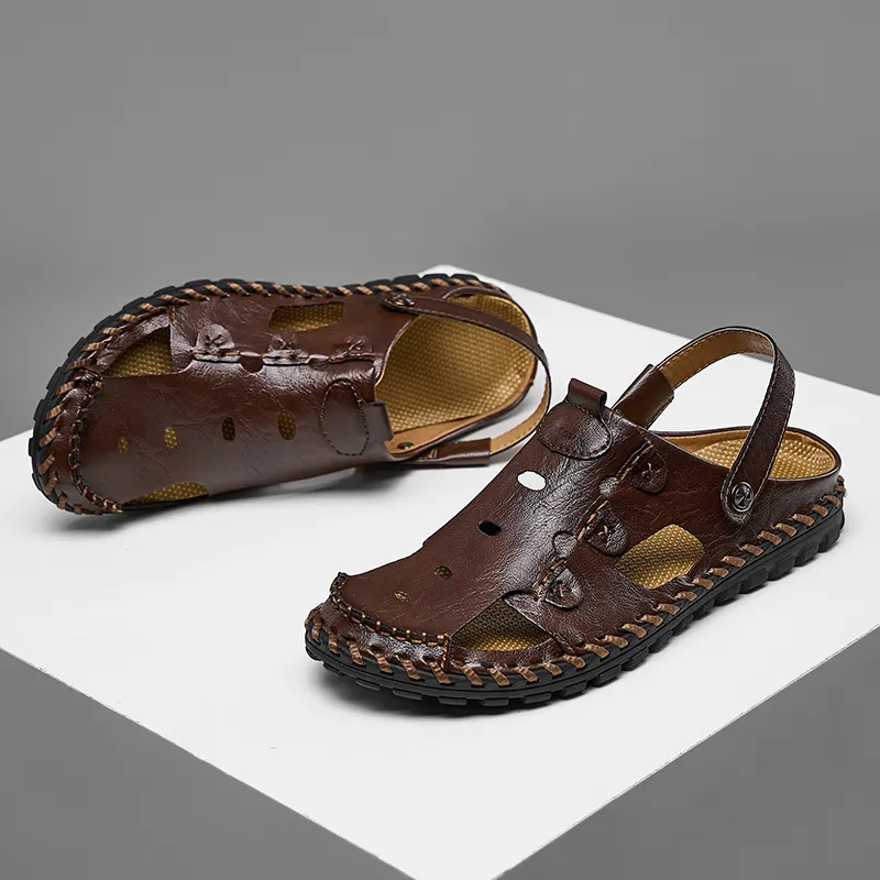 Men Leather Sandal Hiking Casual Shoes Non-slip Wearproof Beach Slipper