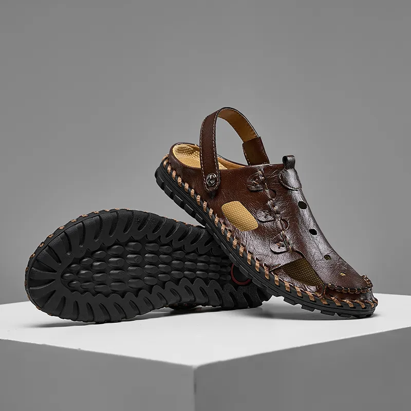 Men Leather Sandal Hiking Casual Shoes Non-slip Wearproof Beach Slipper