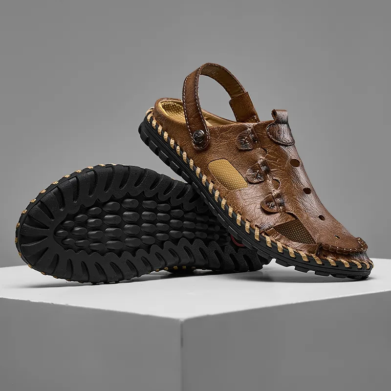 Men Leather Sandal Hiking Casual Shoes Non-slip Wearproof Beach Slipper