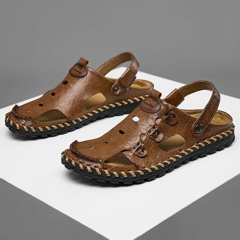 Men Leather Sandal Hiking Casual Shoes Non-slip Wearproof Beach Slipper