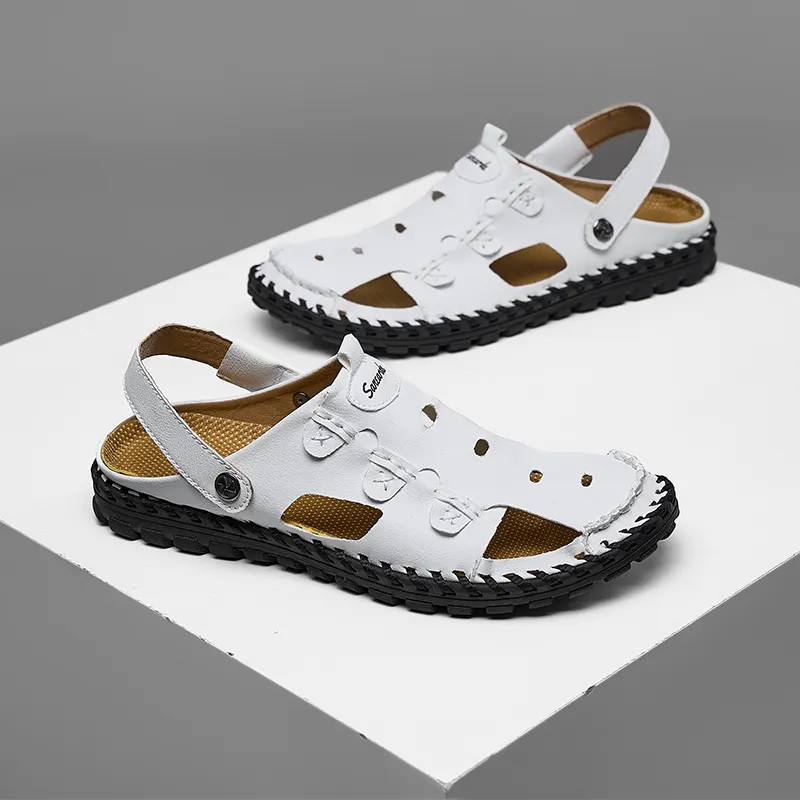 Men Leather Sandal Hiking Casual Shoes Non-slip Wearproof Beach Slipper