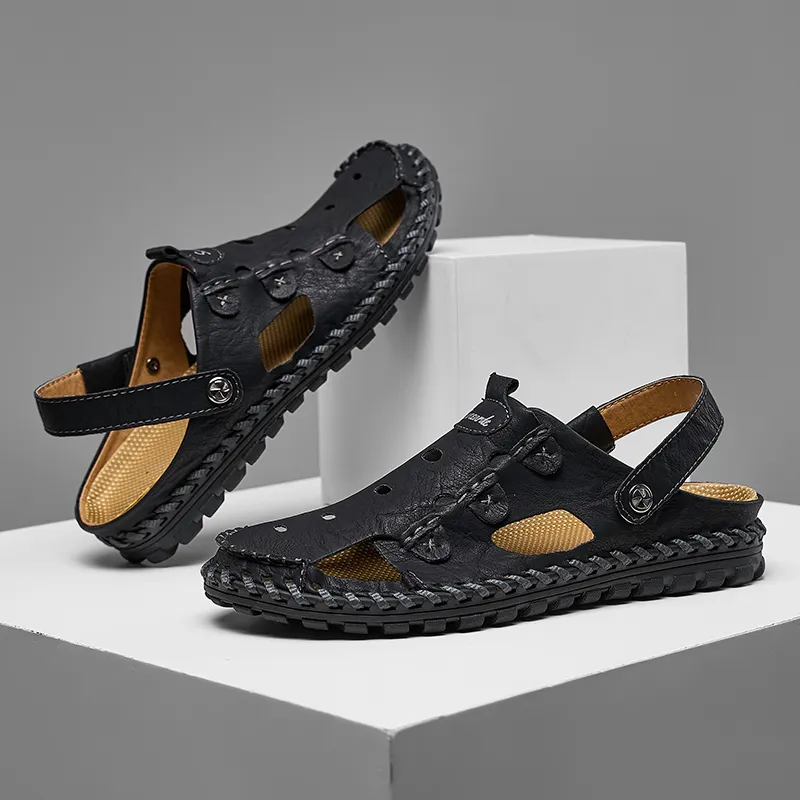 Men Leather Sandal Hiking Casual Shoes Non-slip Wearproof Beach Slipper
