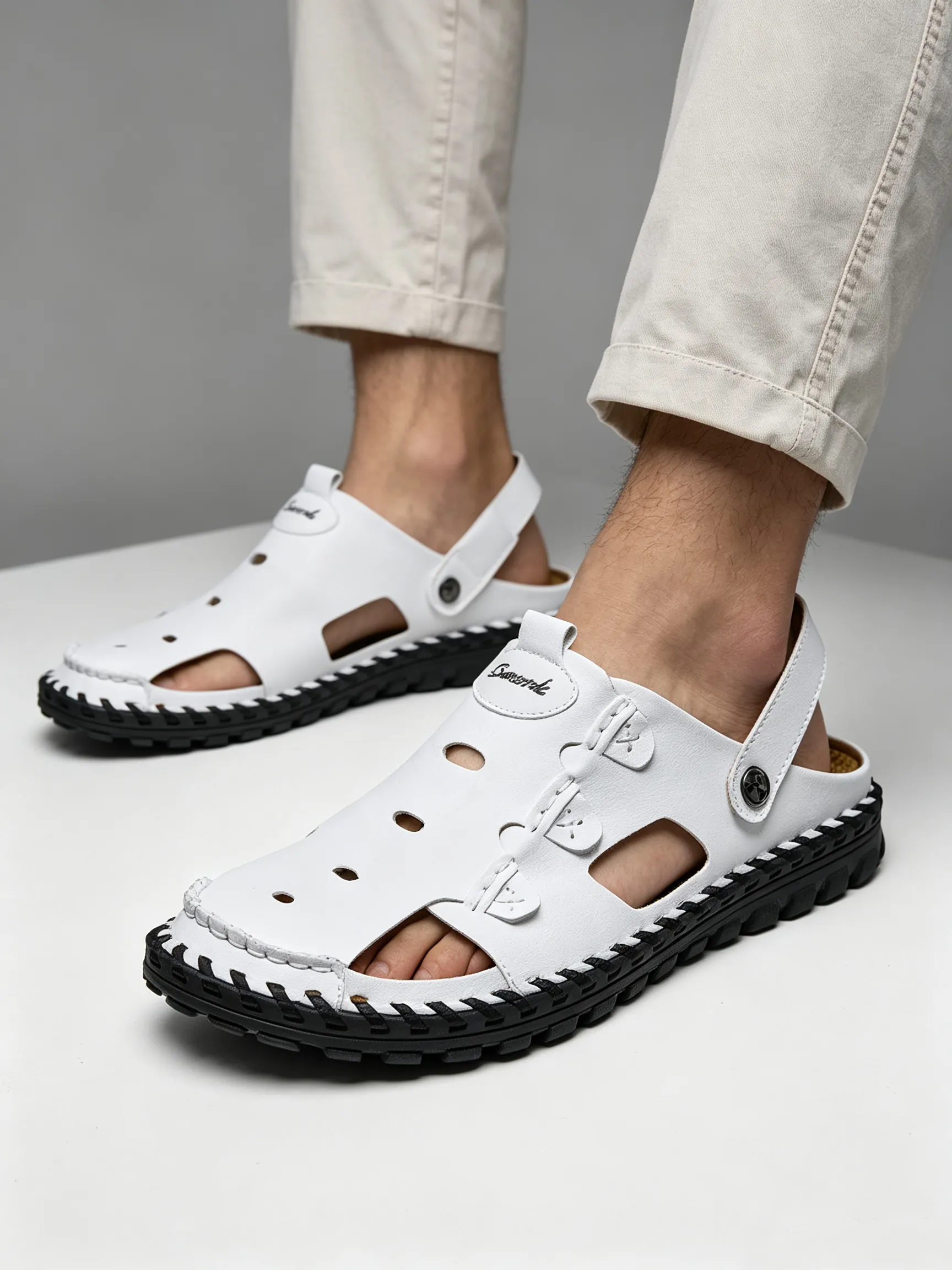 Men Leather Sandal Hiking Casual Shoes Non-slip Wearproof Beach Slipper