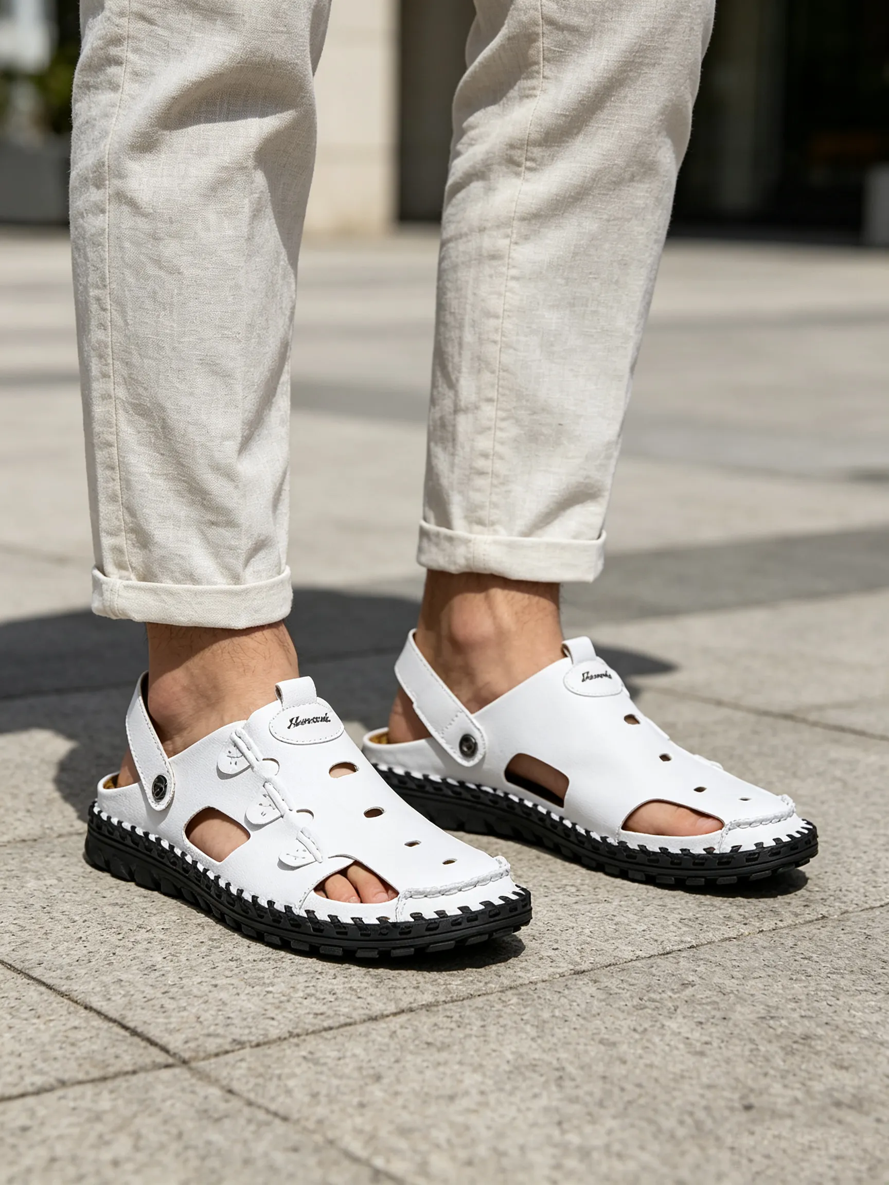 Men Leather Sandal Hiking Casual Shoes Non-slip Wearproof Beach Slipper