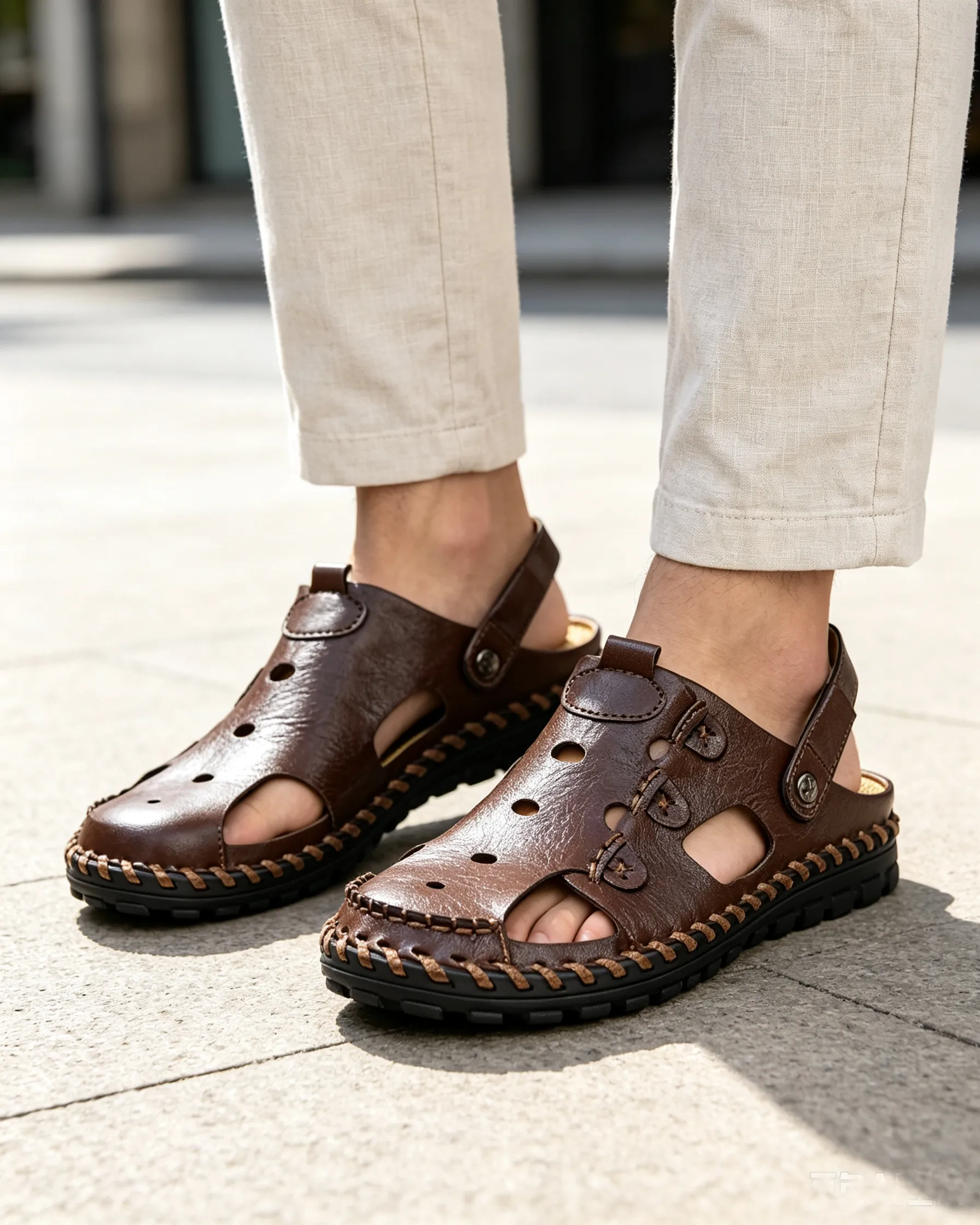 Men Leather Sandal Hiking Casual Shoes Non-slip Wearproof Beach Slipper