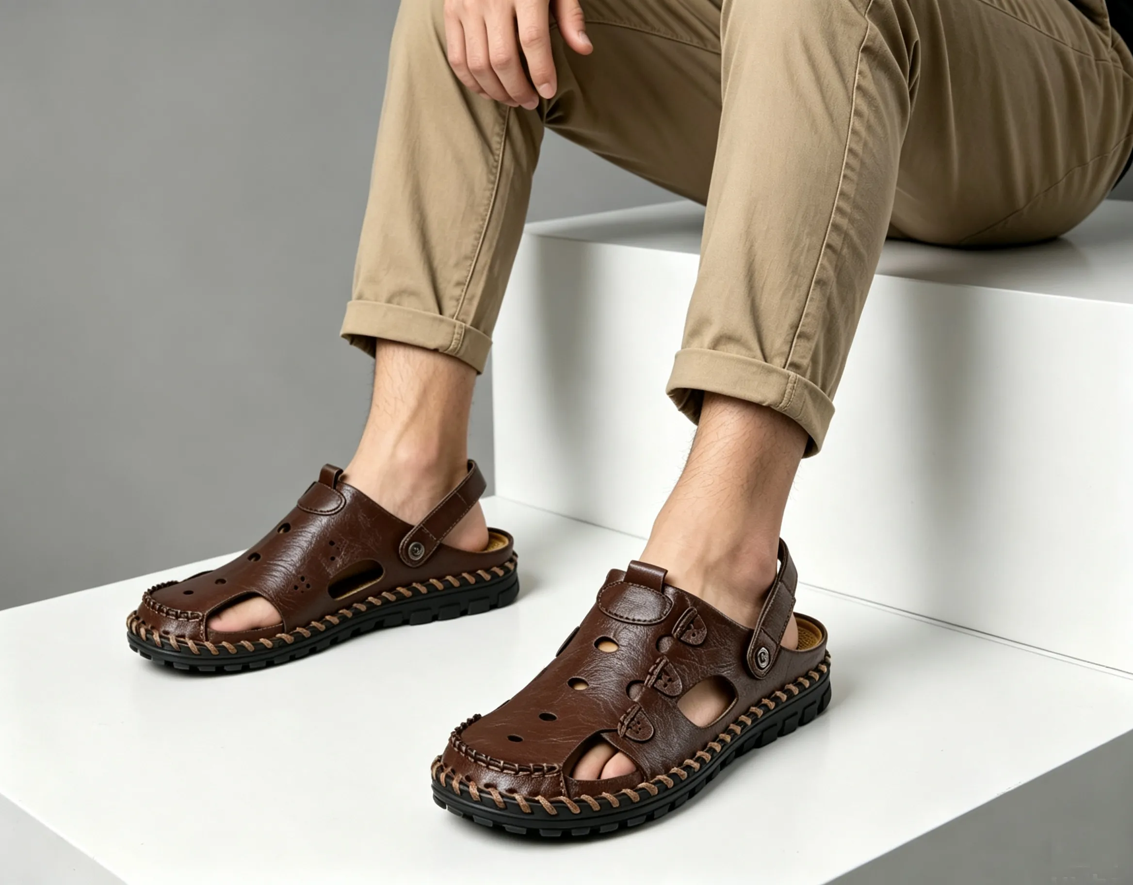 Men Leather Sandal Hiking Casual Shoes Non-slip Wearproof Beach Slipper