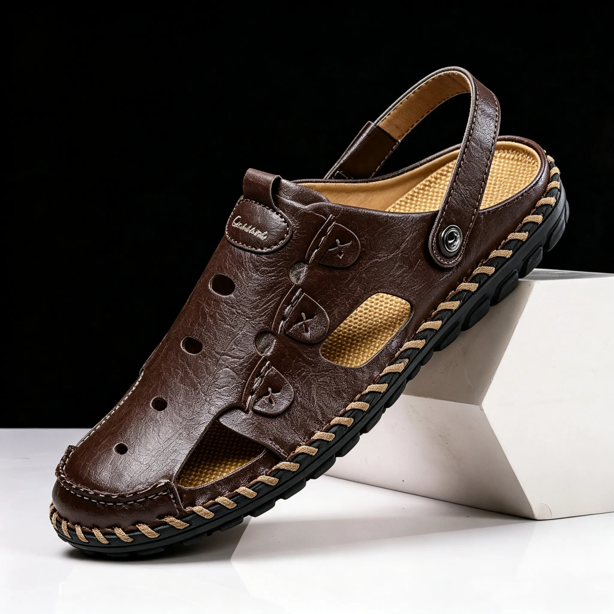 Men Leather Sandal Hiking Casual Shoes Non-slip Wearproof Beach Slipper