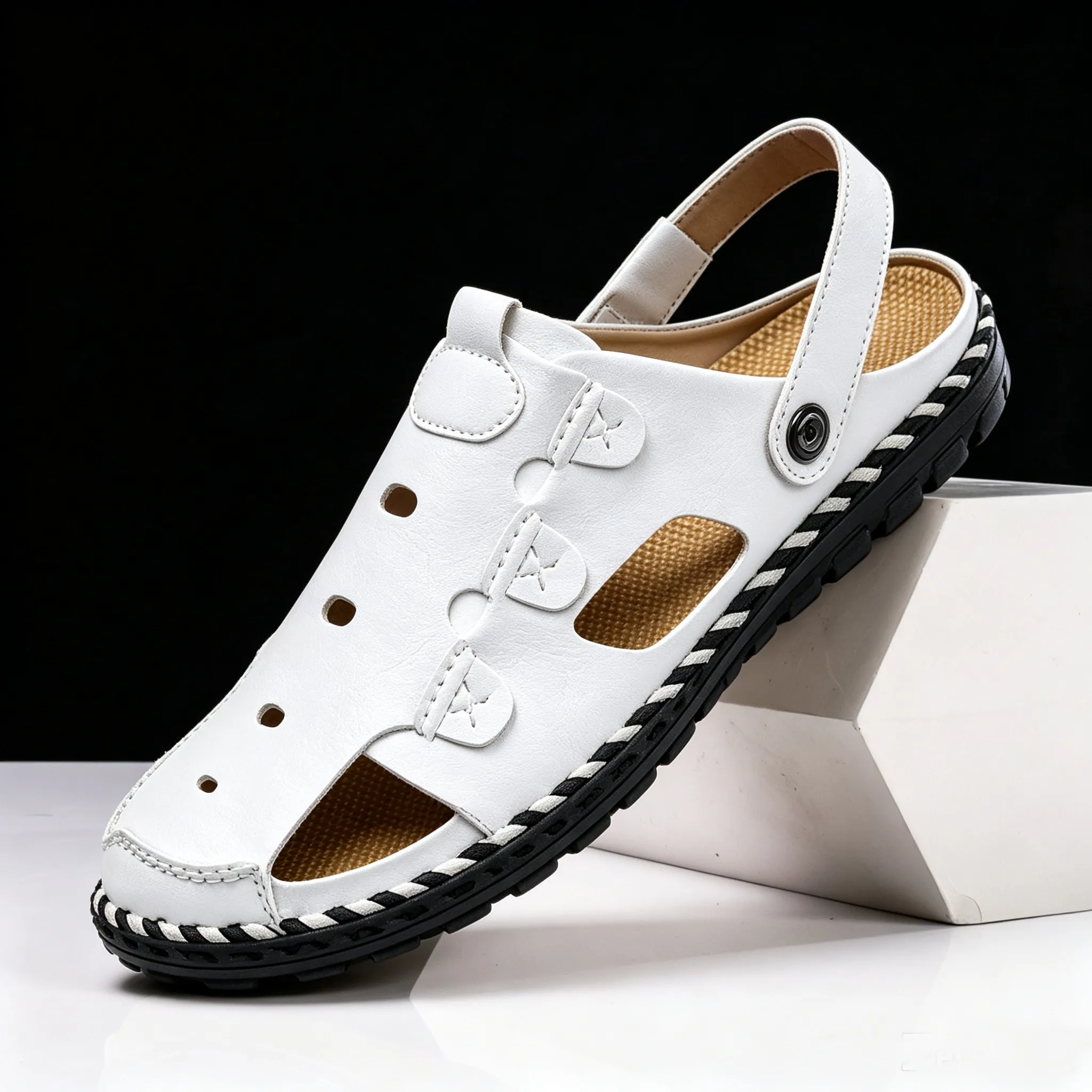 Men Leather Sandal Hiking Casual Shoes Non-slip Wearproof Beach Slipper