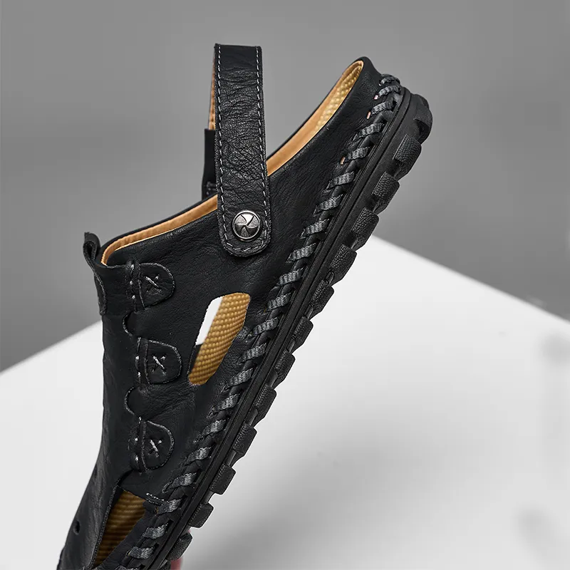 Men Leather Sandal Hiking Casual Shoes Non-slip Wearproof Beach Slipper