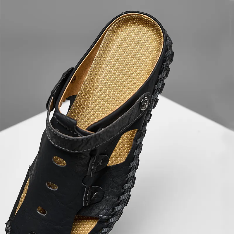Men Leather Sandal Hiking Casual Shoes Non-slip Wearproof Beach Slipper
