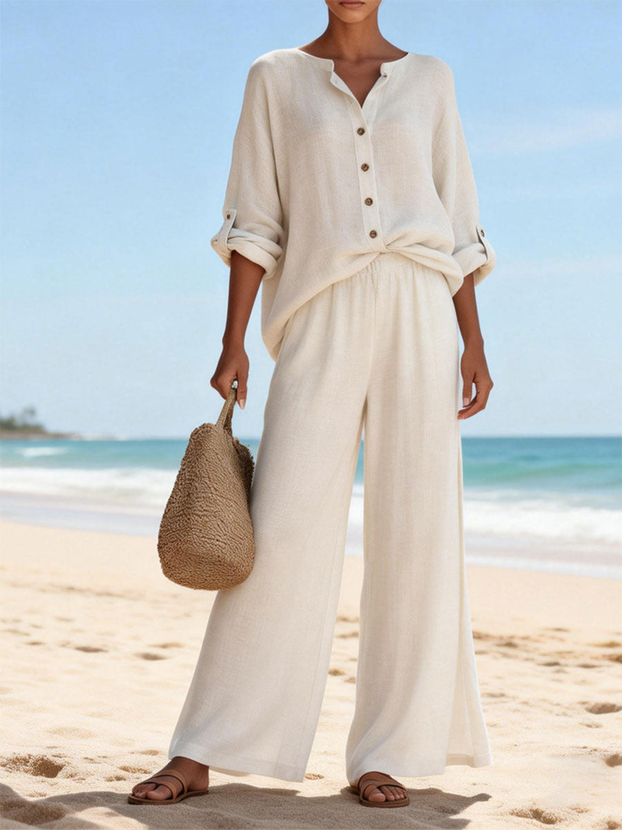NEW🔥Women's Casual And Cozy Minimalist Linen Two-piece Set