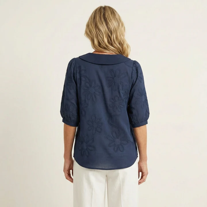Vintage Peter Pan Collar Embroidered Floral Shirt