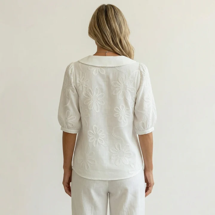 Vintage Peter Pan Collar Embroidered Floral Shirt