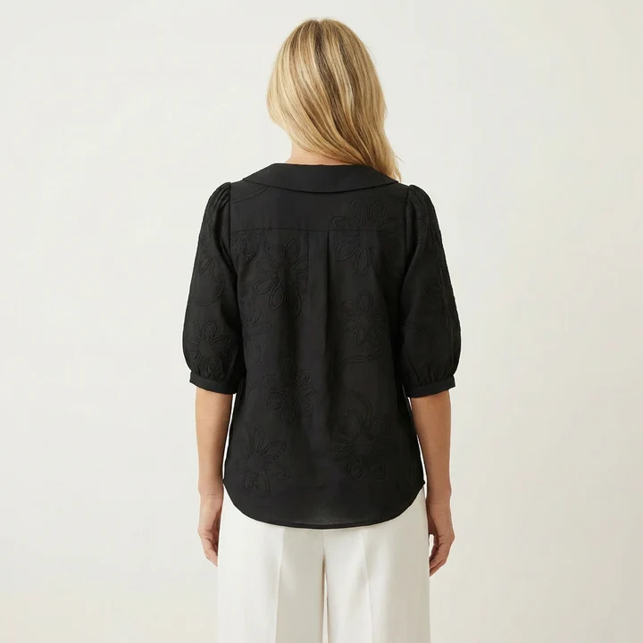 Vintage Peter Pan Collar Embroidered Floral Shirt