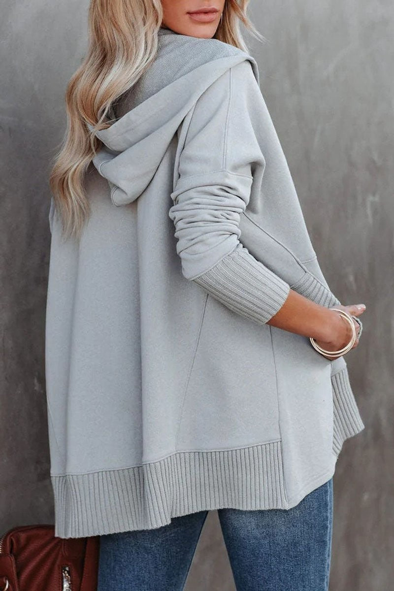 Women's Oversized Snap-Button Ribbed-Cuff Hooded Tunic Sweatshirt