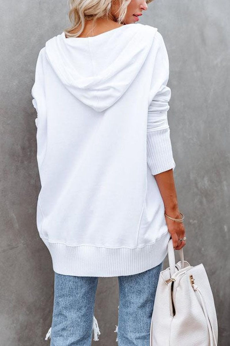 Women's Oversized Snap-Button Ribbed-Cuff Hooded Tunic Sweatshirt