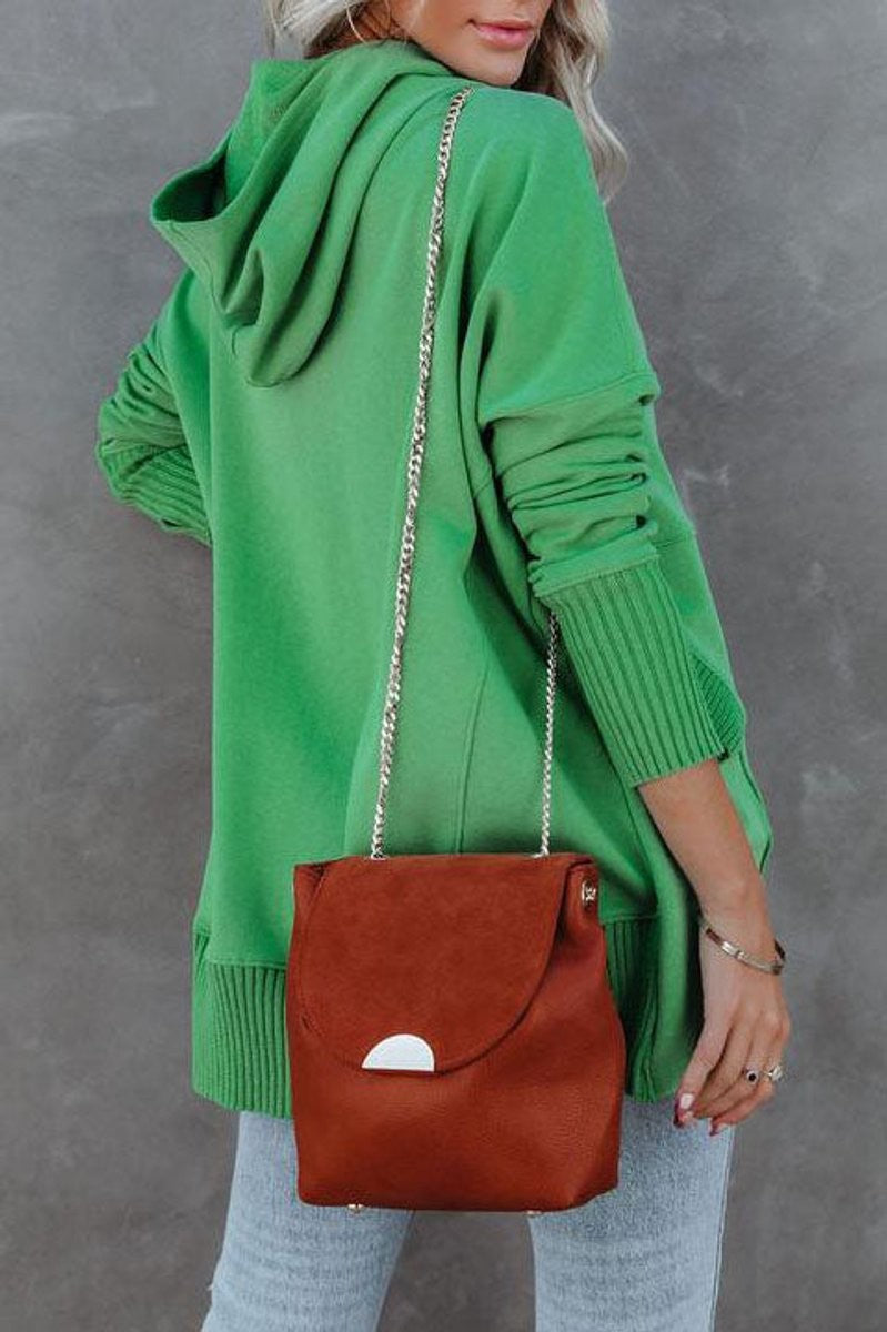 Women's Oversized Snap-Button Ribbed-Cuff Hooded Tunic Sweatshirt