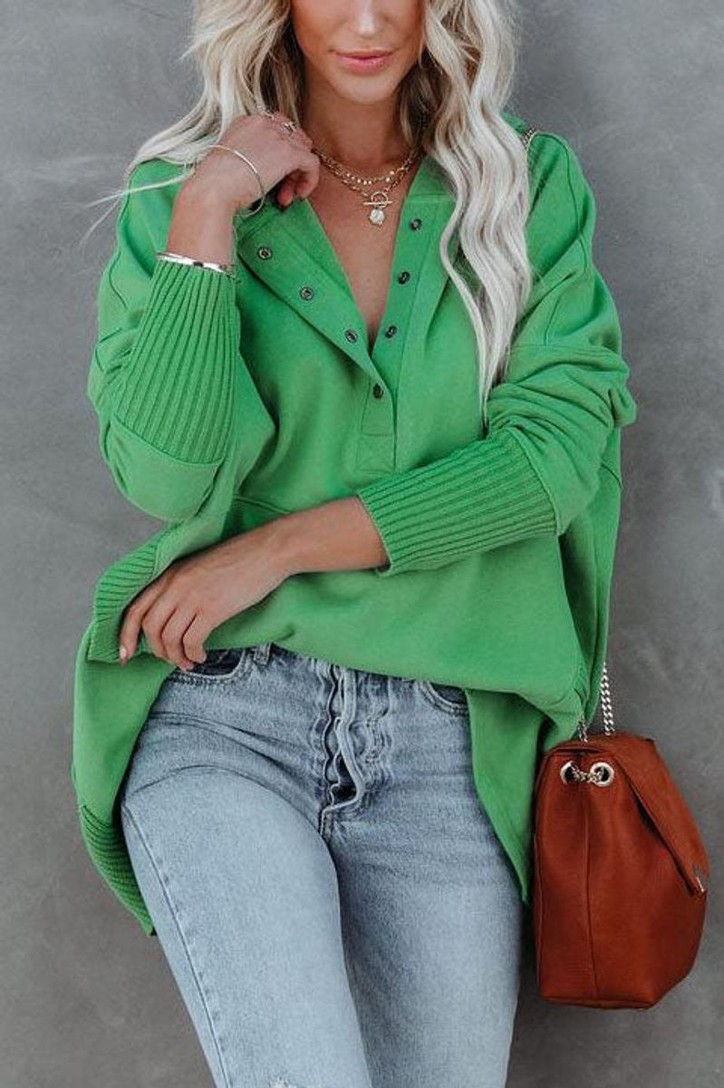 Women's Oversized Snap-Button Ribbed-Cuff Hooded Tunic Sweatshirt