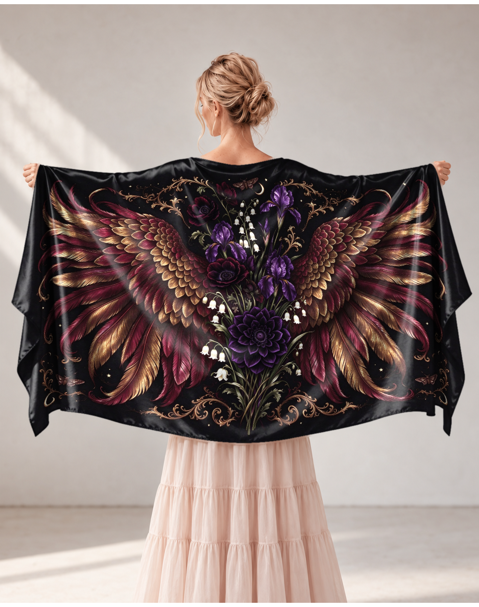 Dark Botanical Goth Wing Lily of the Valley Soft Wrap