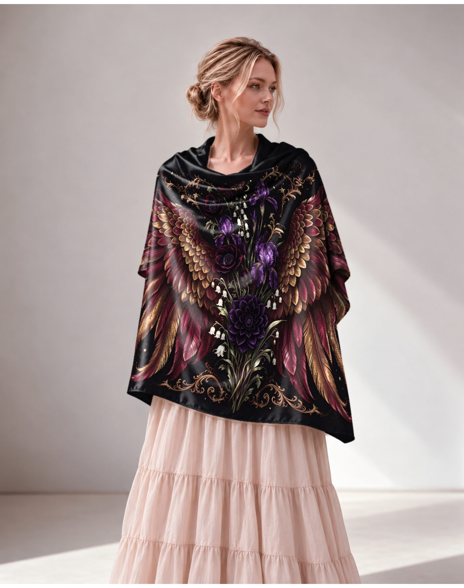 Dark Botanical Goth Wing Lily of the Valley Soft Wrap