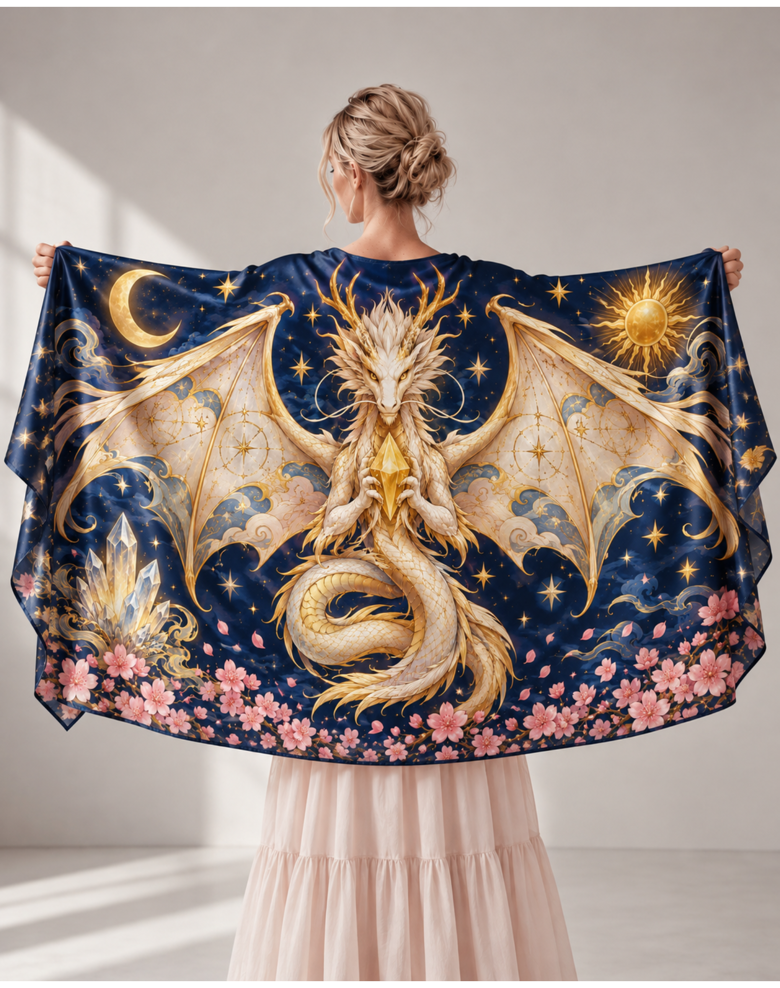 Celestial Sun Moon Dragon Floral Aesthetic Wrap