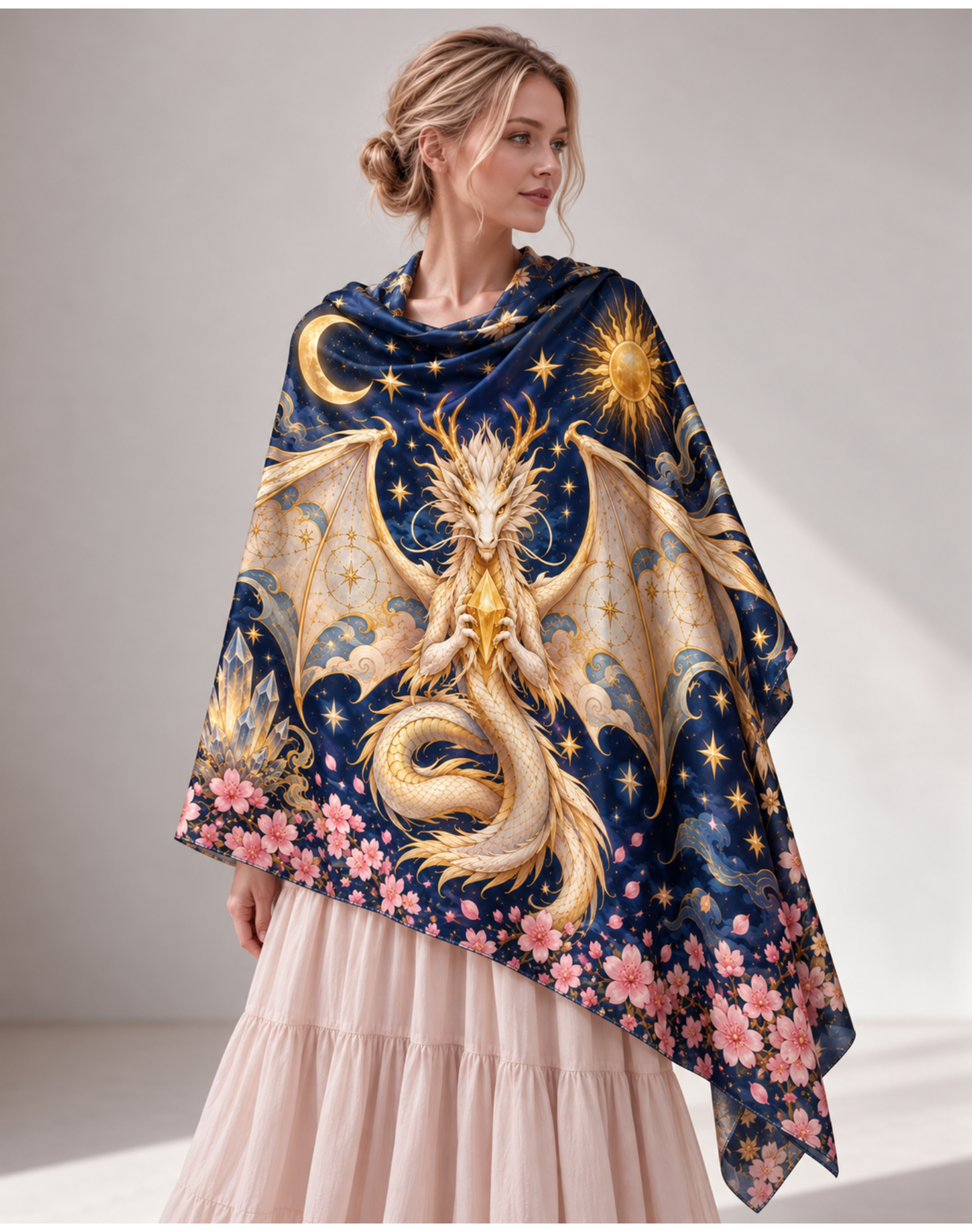 Celestial Sun Moon Dragon Floral Aesthetic Wrap