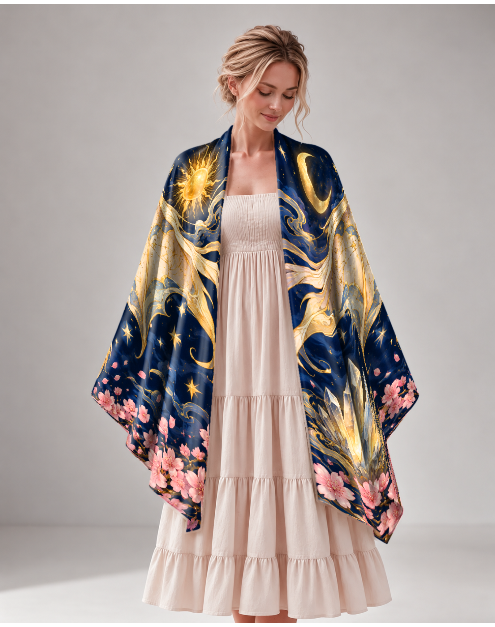 Celestial Sun Moon Dragon Floral Aesthetic Wrap