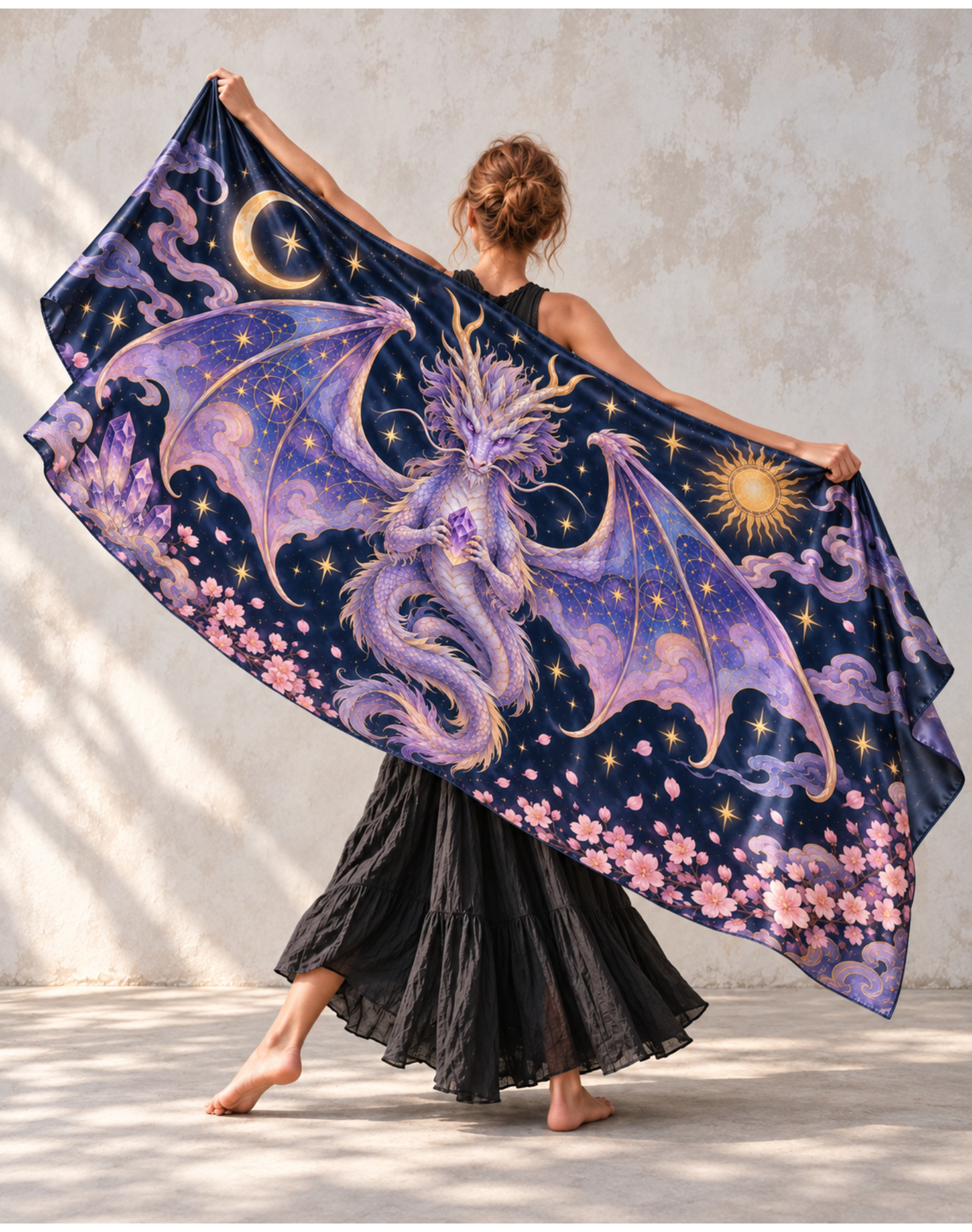 Celestial Sun Moon Witchy Dragon Floral Wrap