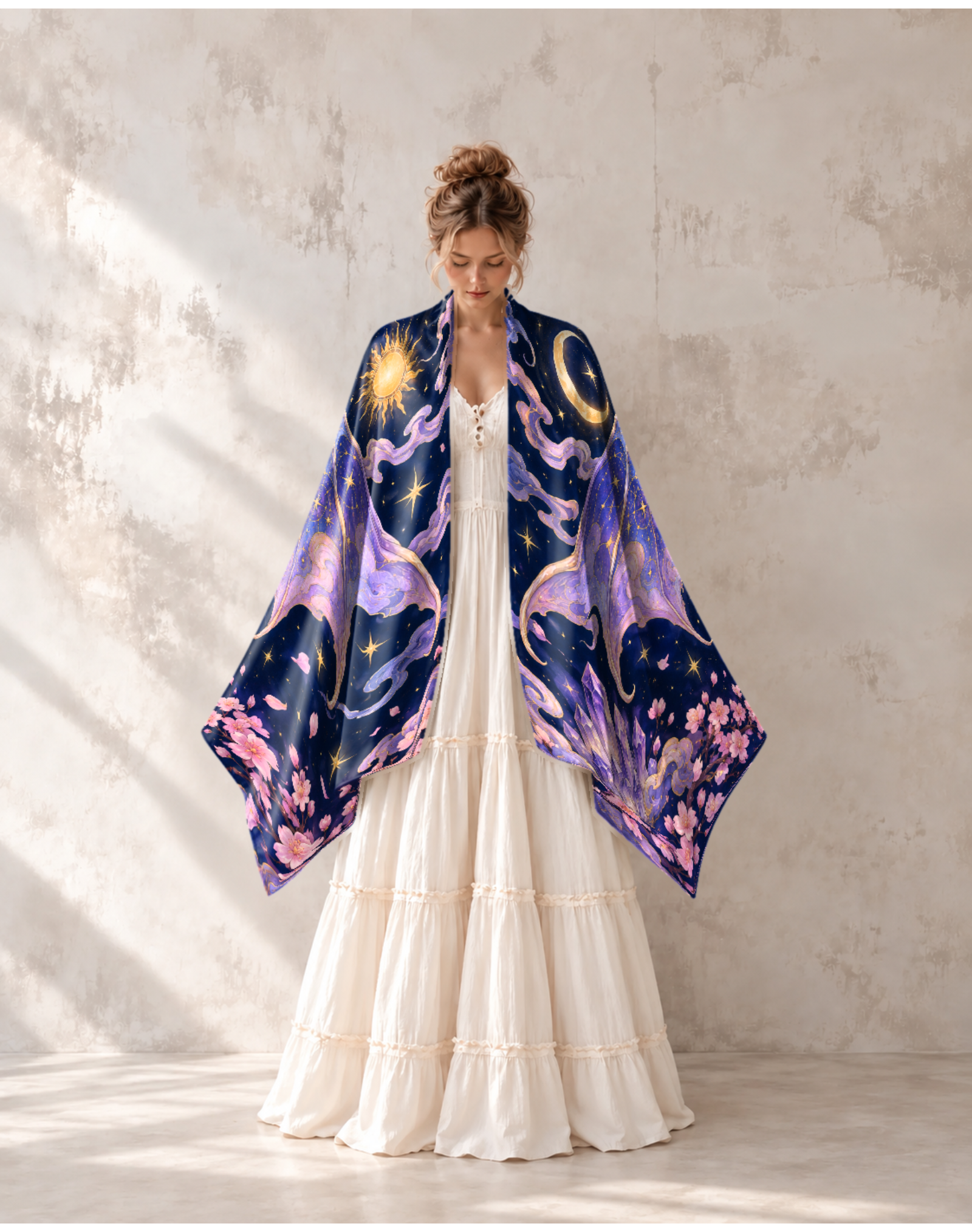 Celestial Sun Moon Witchy Dragon Floral Wrap