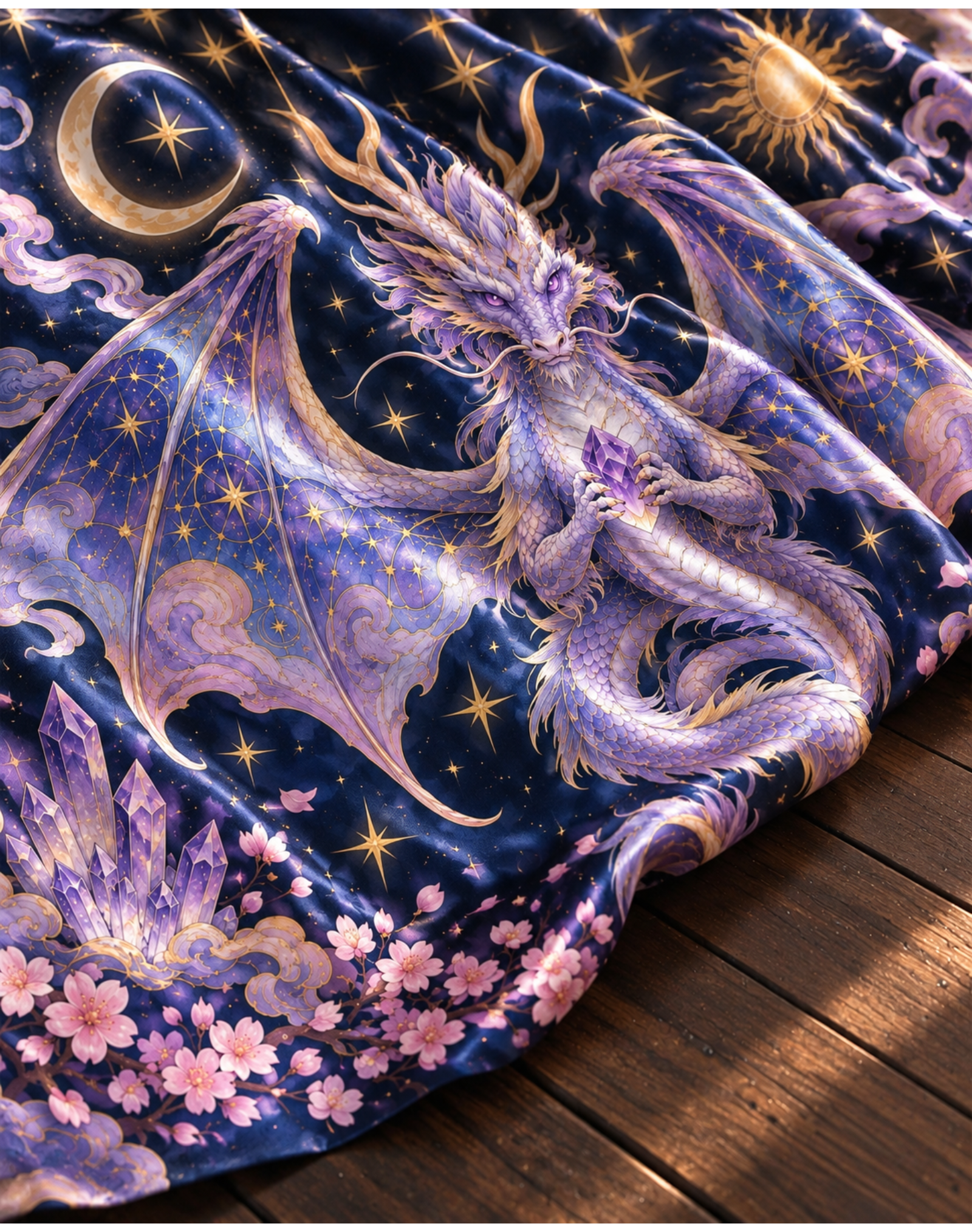 Celestial Sun Moon Witchy Dragon Floral Wrap