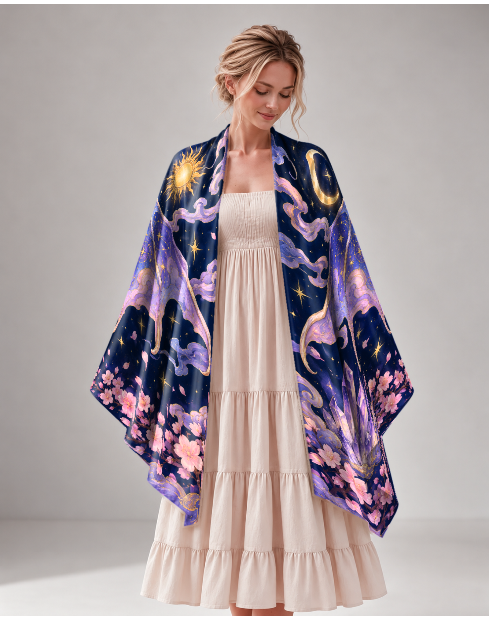 Celestial Sun Moon Witchy Dragon Floral Wrap