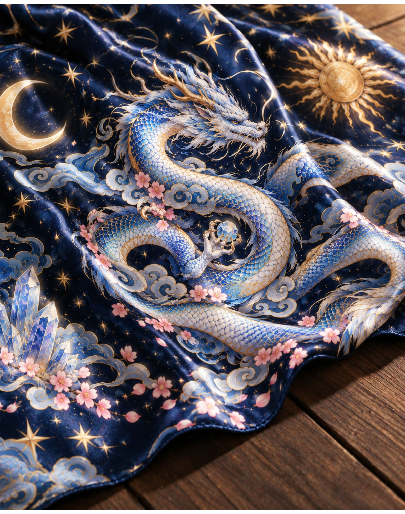 Celestial Sun Moon Cloud Dragon Floral Wrap