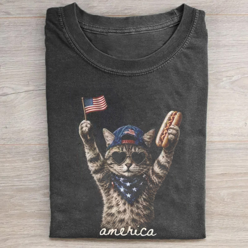 Cat 4th Of July T-Shirt Dark Grey