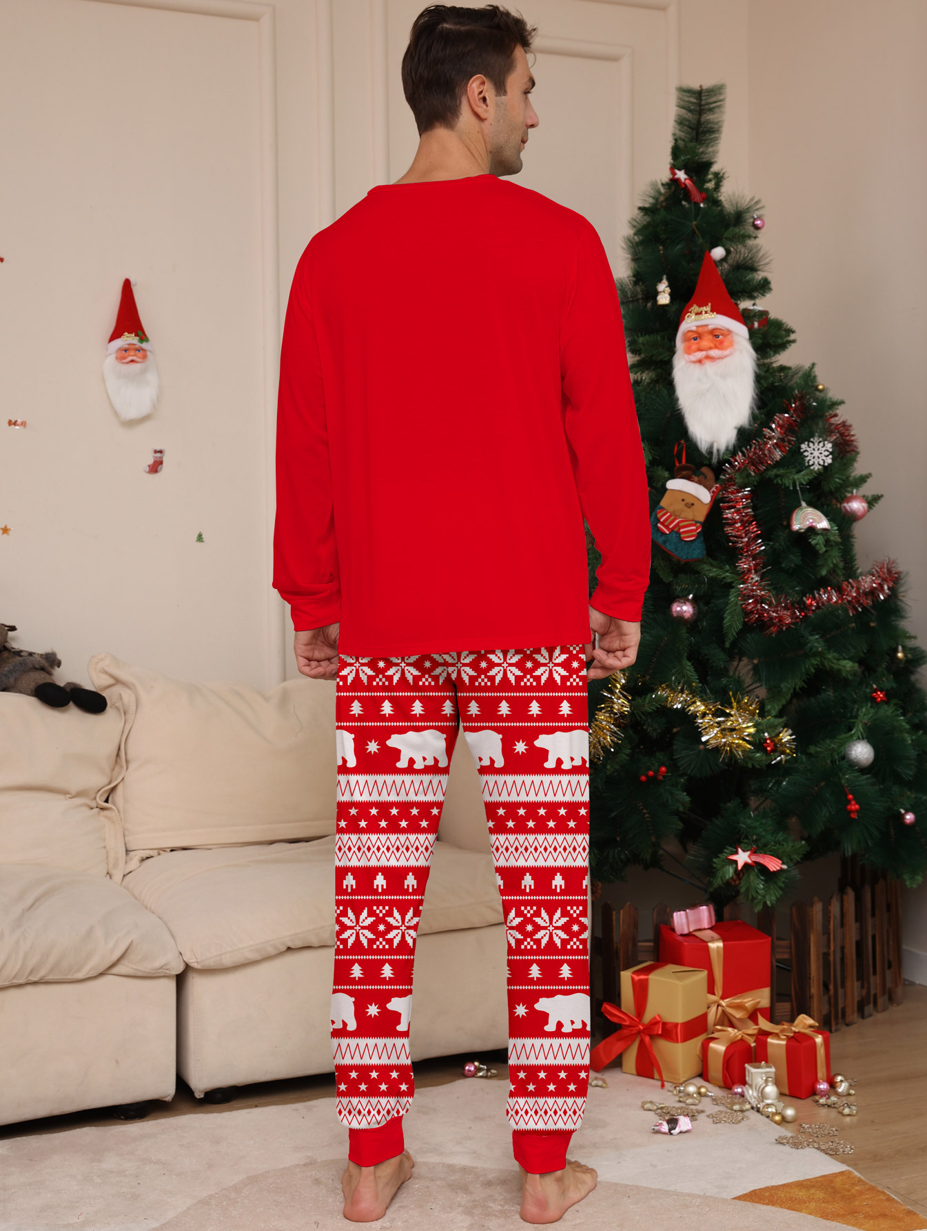 Red & Blue Christmas Tree Print Family Matching Pajamas