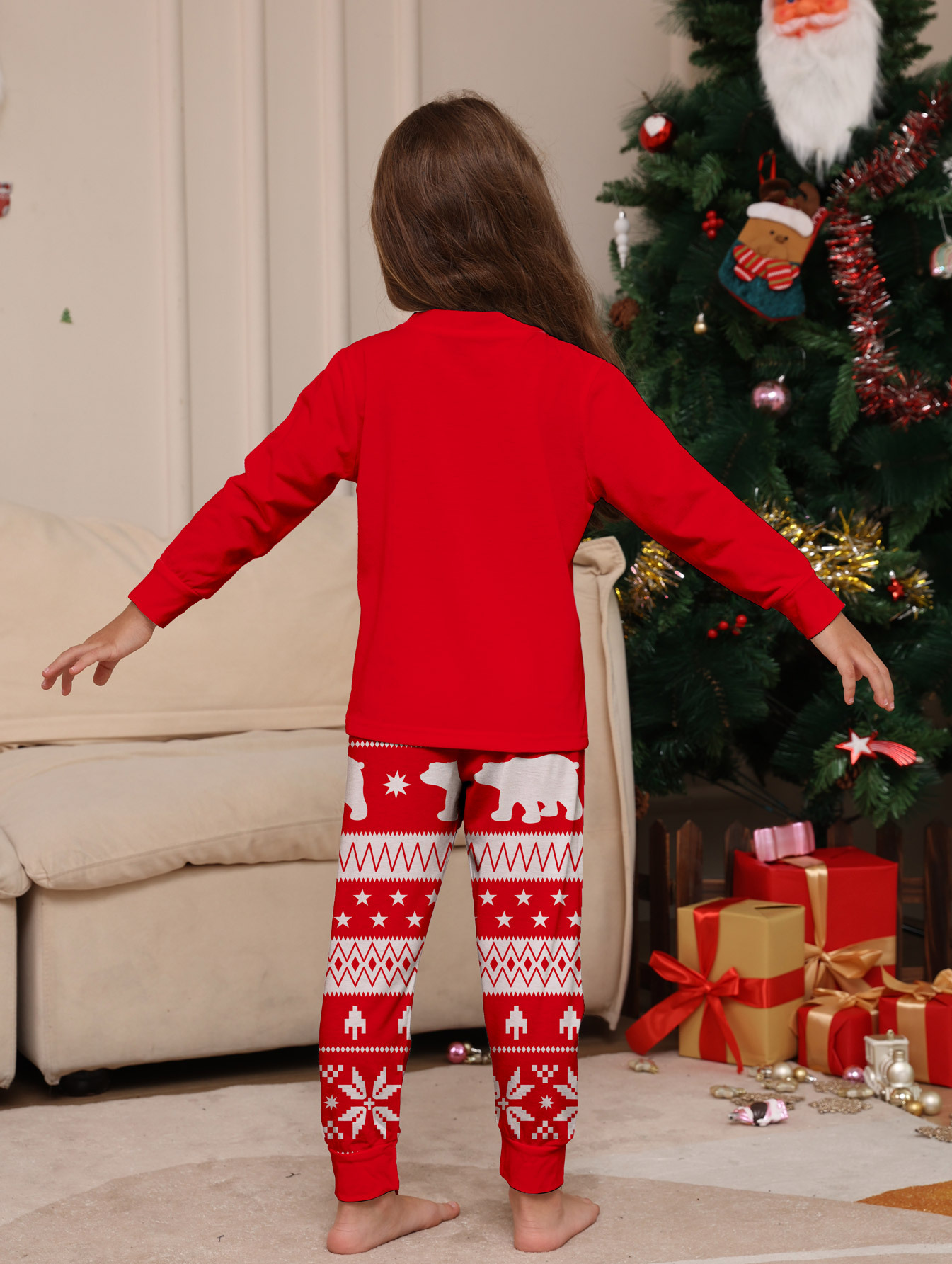 Red & Blue Christmas Tree Print Family Matching Pajamas