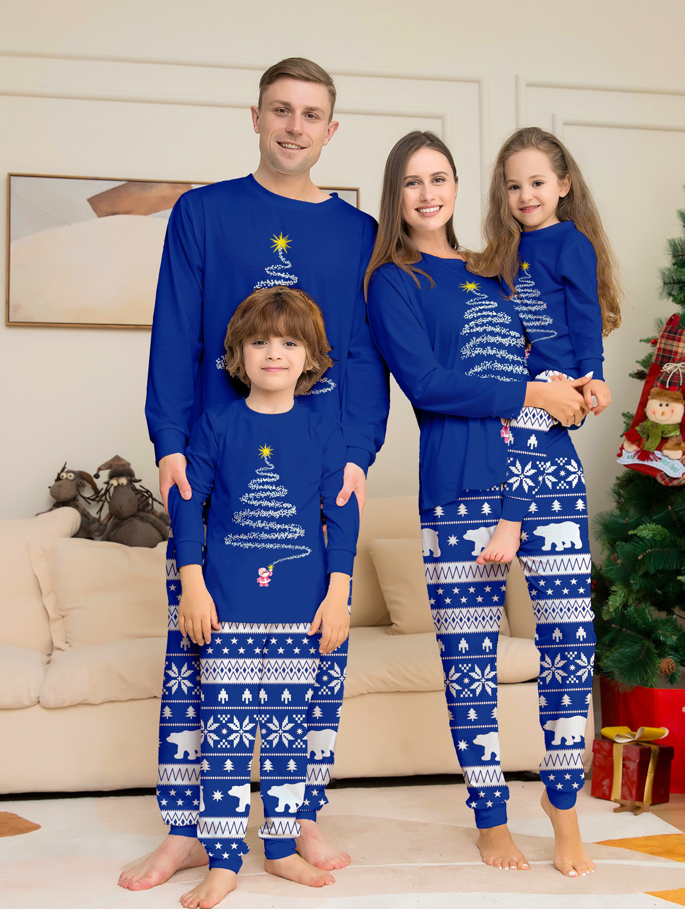 Red & Blue Christmas Tree Print Family Matching Pajamas
