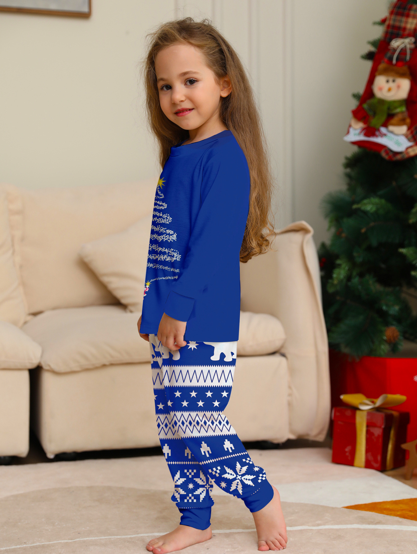 Red & Blue Christmas Tree Print Family Matching Pajamas