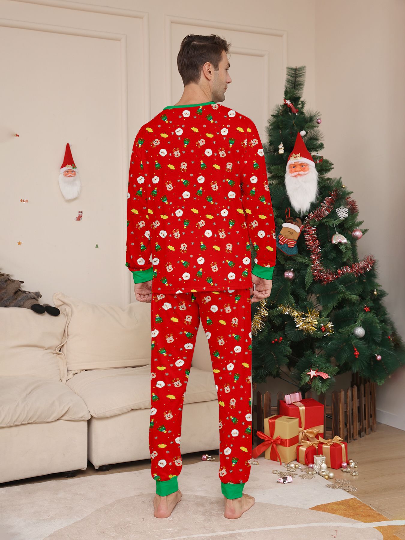 Red Santa Reindeer Christmas Full Print Family Matching Pajamas