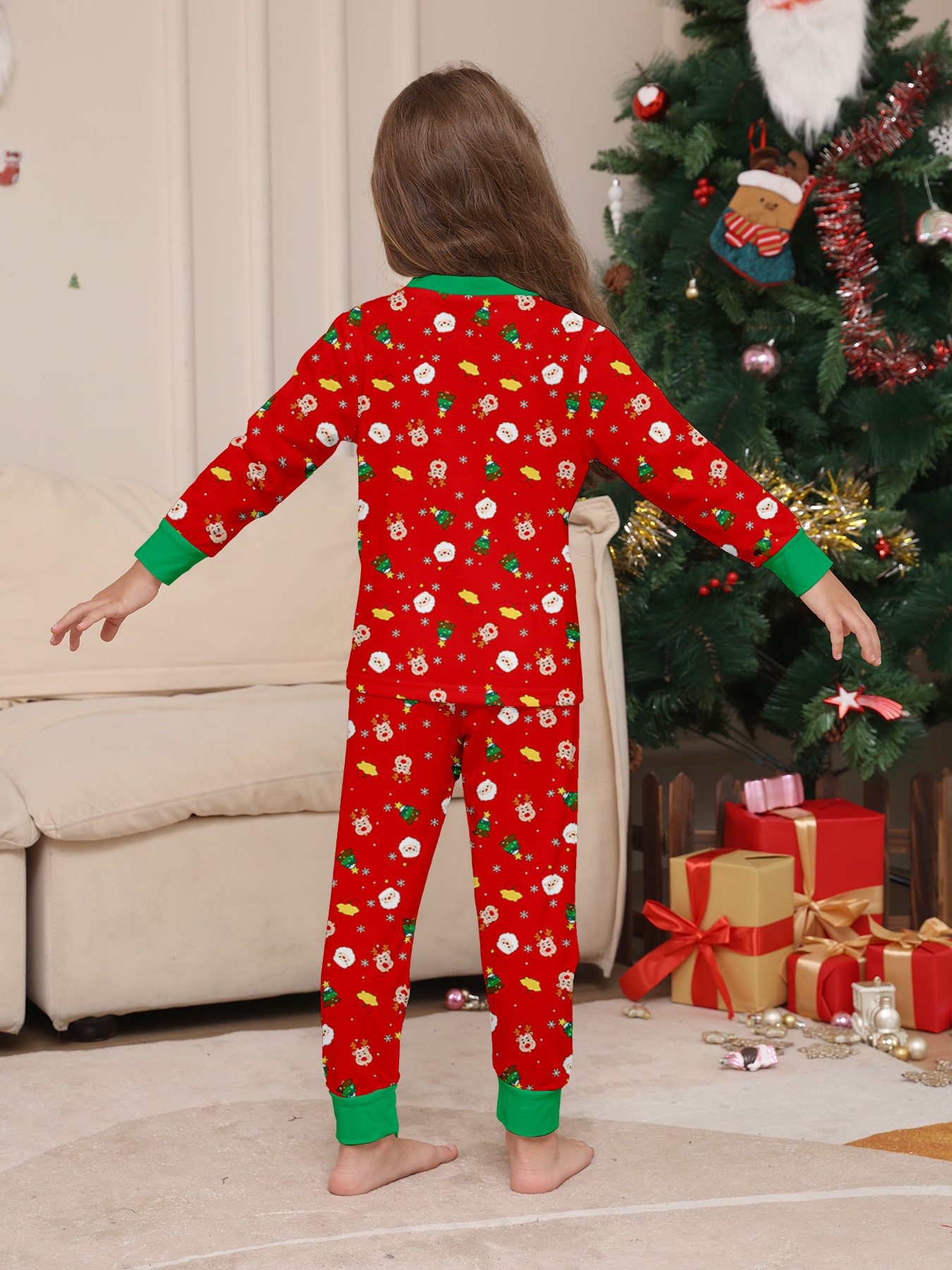 Red Santa Reindeer Christmas Full Print Family Matching Pajamas