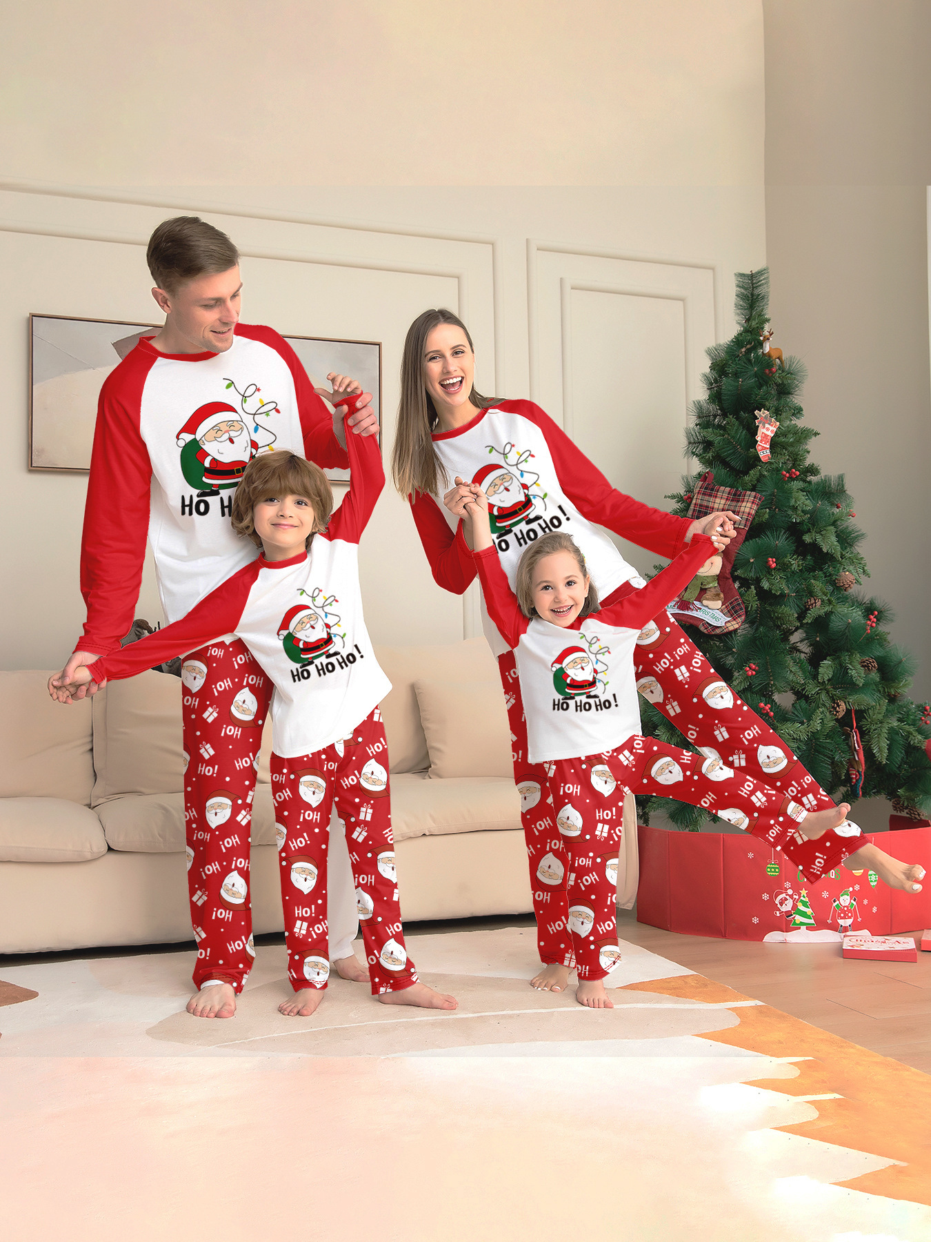Long‑Sleeve Santa HoHoHo Family Matching Pajamas